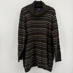 Basic Editions Woman Brown Striped Sparkle Cowl Neck Sweater Plus Size 2X